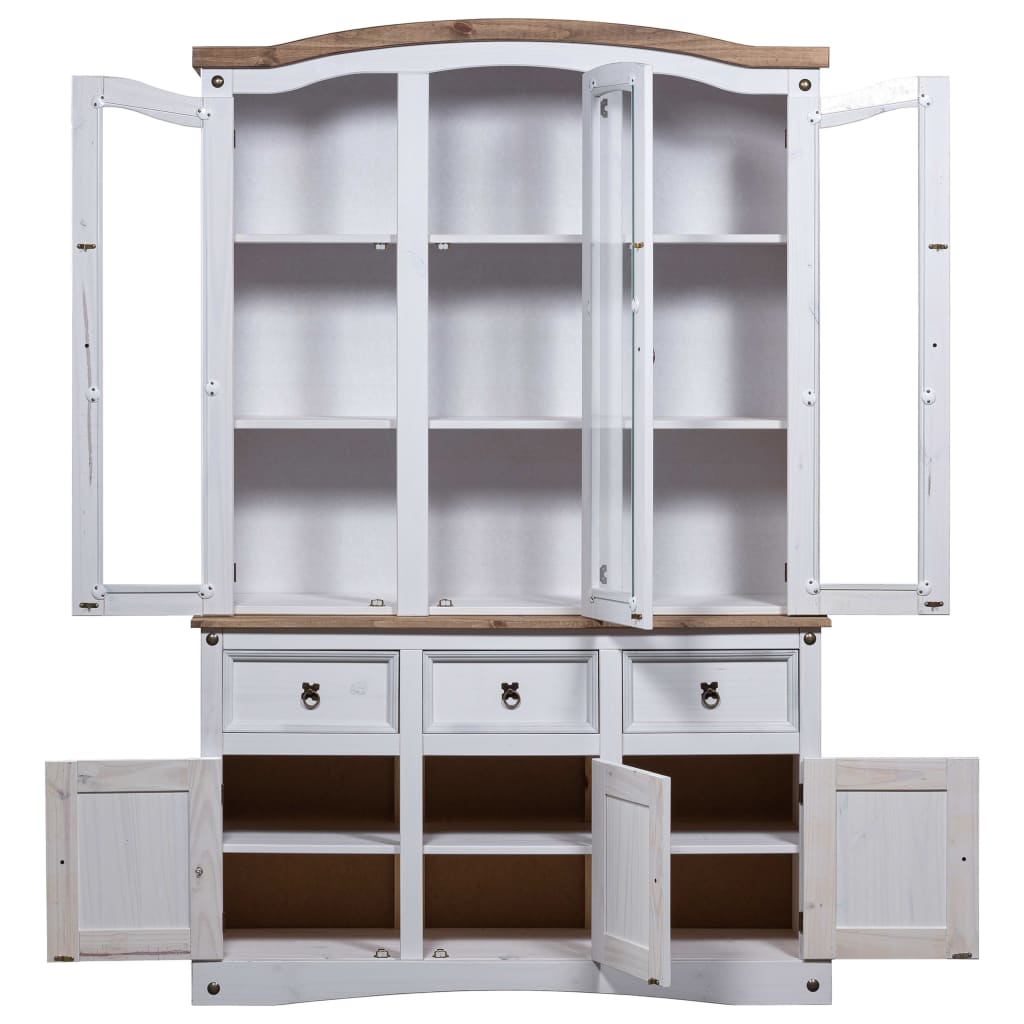 Credenza con Vetrina in Pino Messicano Corona Range Bianco
