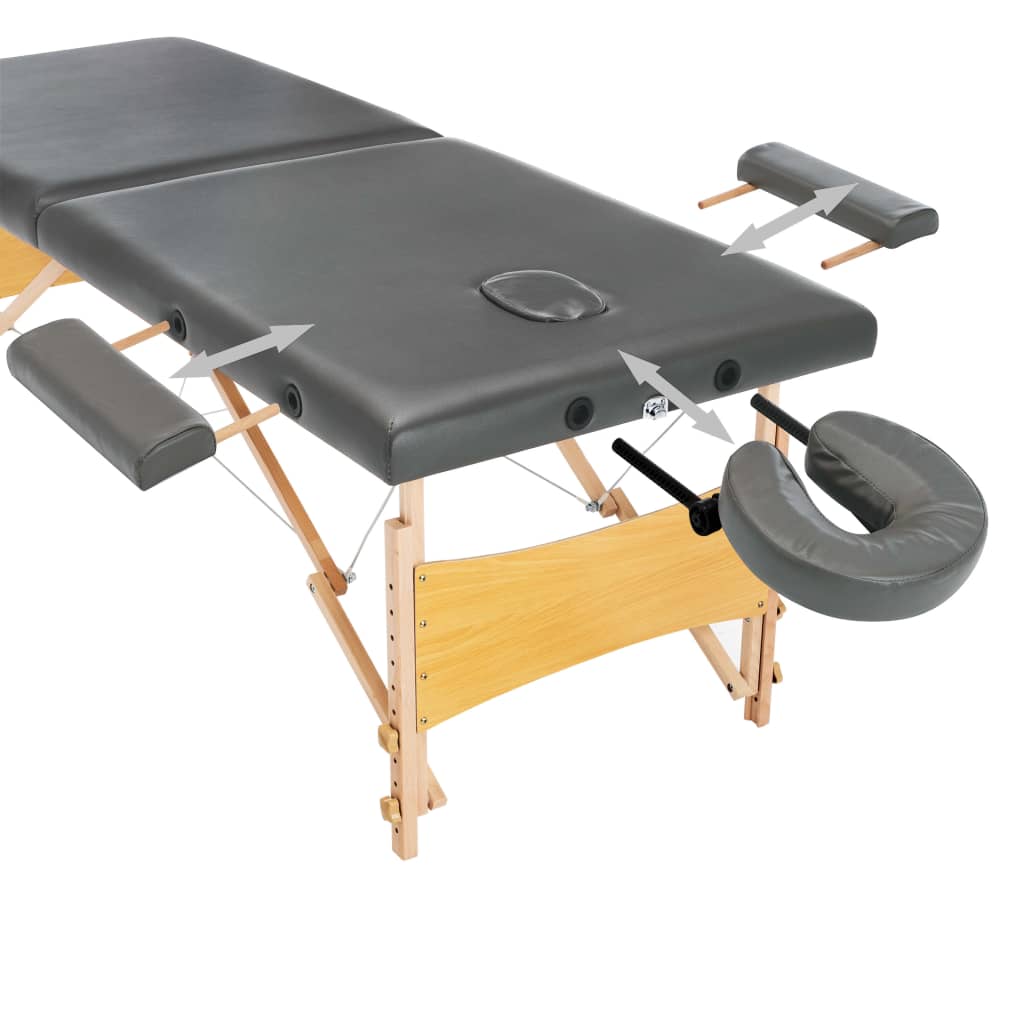 Lettino da Massaggio 2 Zone Telaio in Legno Antracite 186x68cm