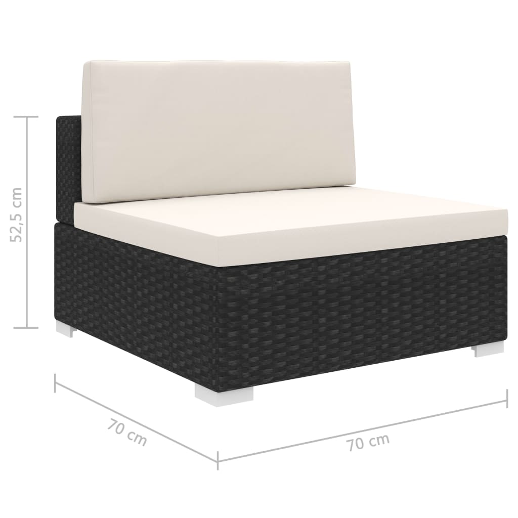 Seduta Centrale Modulare 1 pz con Cuscini in Polyrattan Nero