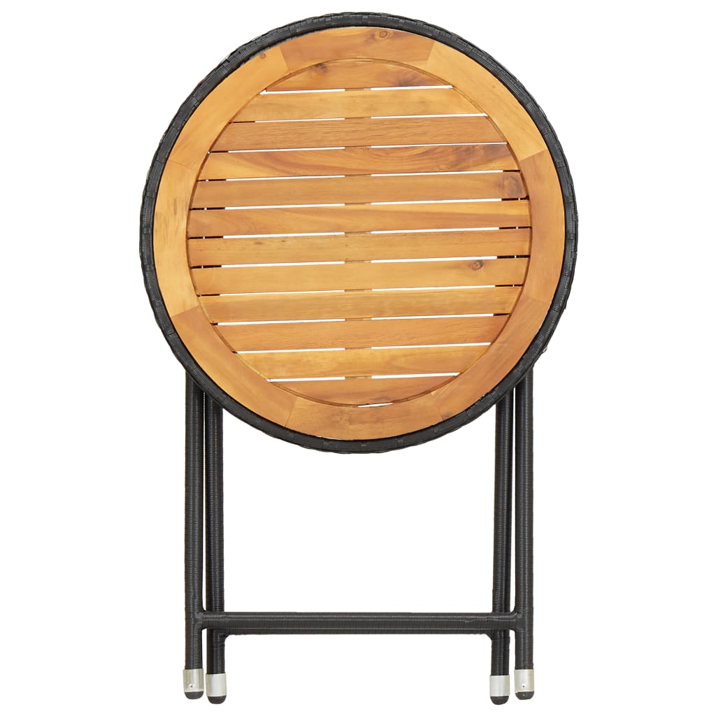 Tavolino da Tè Nero 60 cm in Polyrattan e Massello di Acacia
