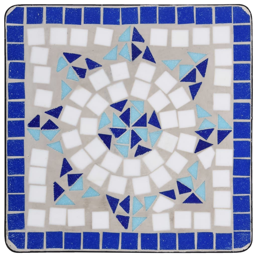Tavolino di Servizio con Mosaico Blu e Bianco in Ceramica