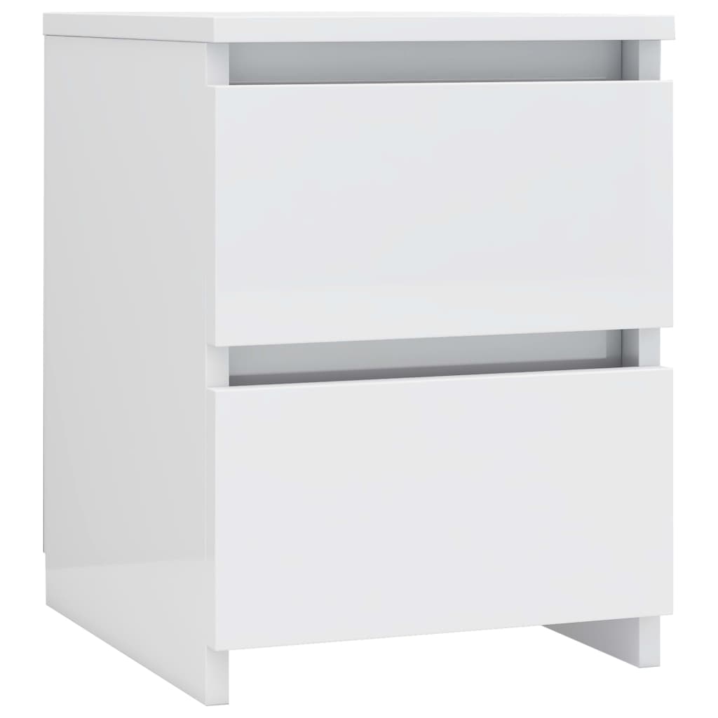 Comodini 2pz Bianco Lucido 30x30x40 cm in Legno Multistrato