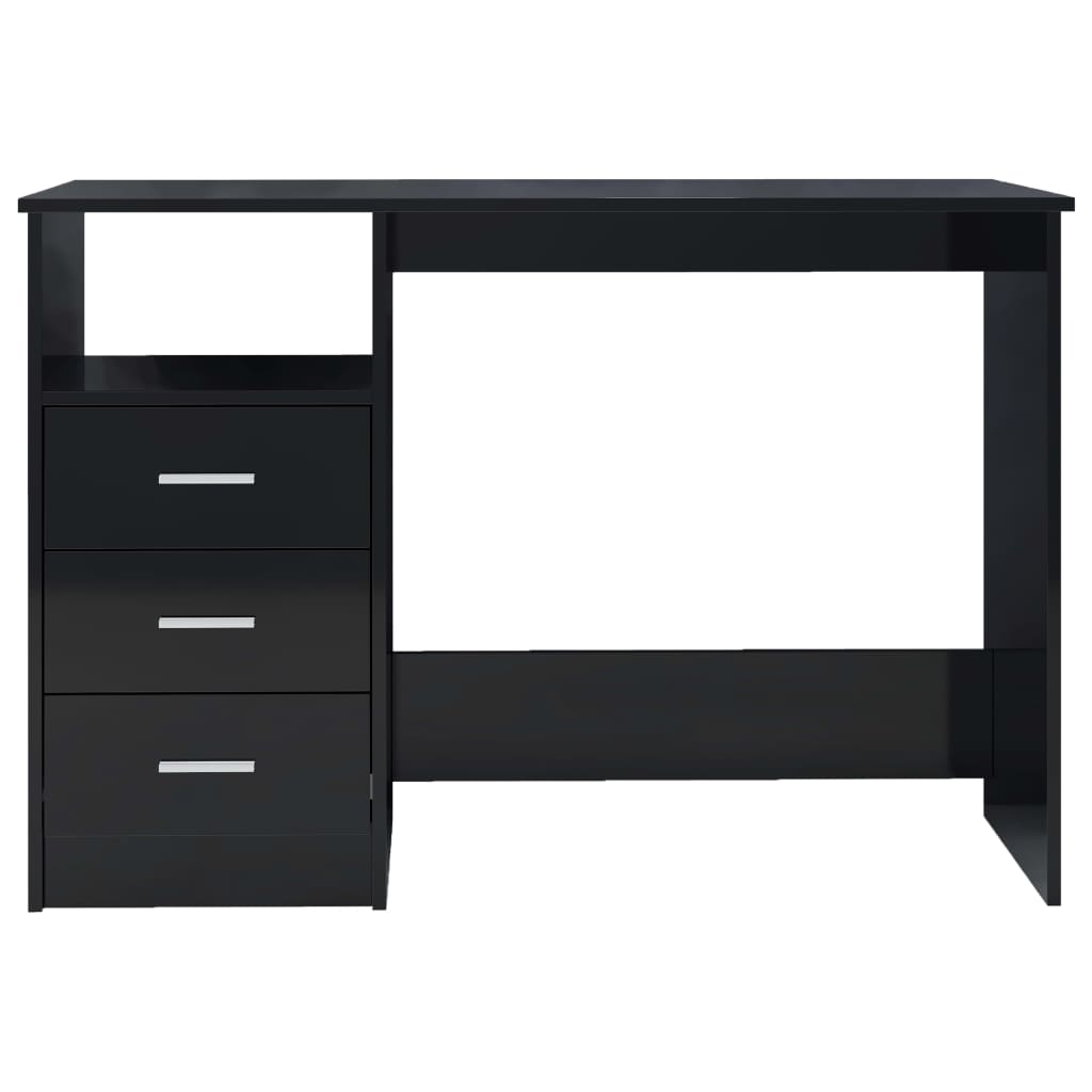 Scrivania Cassetti Nero Lucido 110x50x76 cm Legno Multistrato