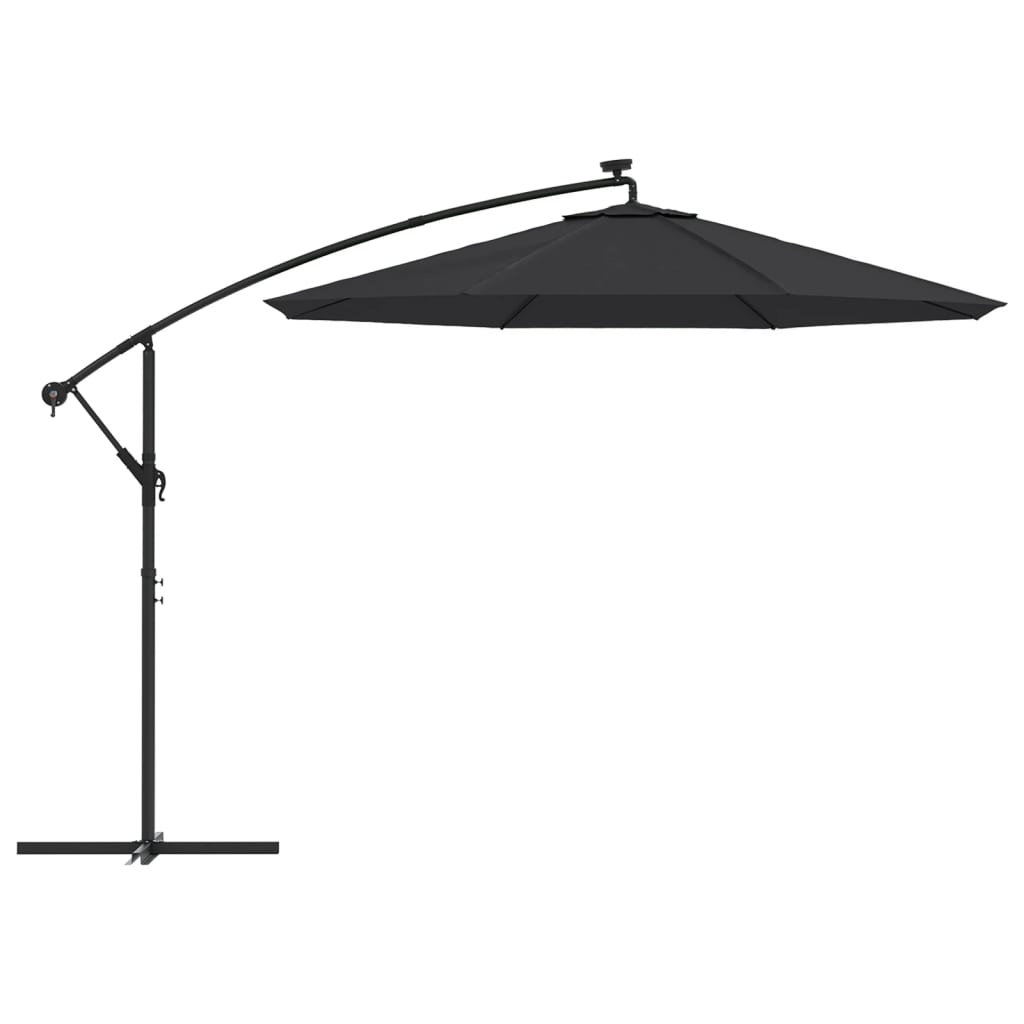 Ombrellone a Sbalzo con LED e Palo in Acciaio 300 cm Nero