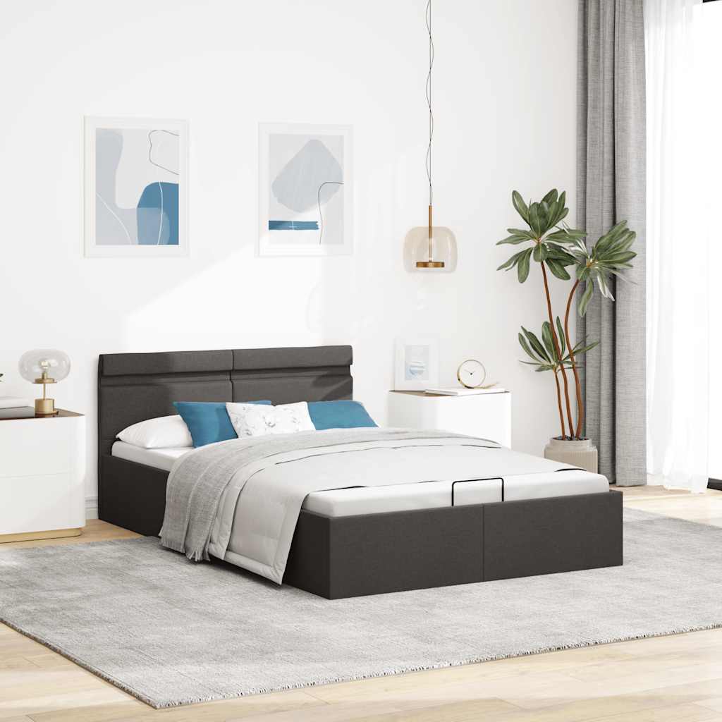 Giroletto con Contenitore e LED Grigio Scuro Tessuto 140x200 cm