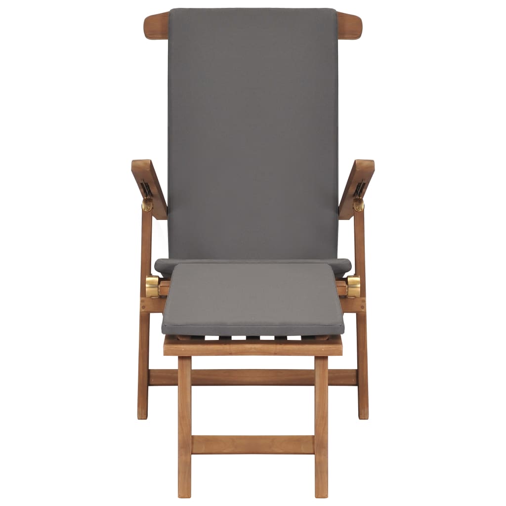 Sedia a Sdraio con Cuscino Grigio Scuro Legno Massello di Teak