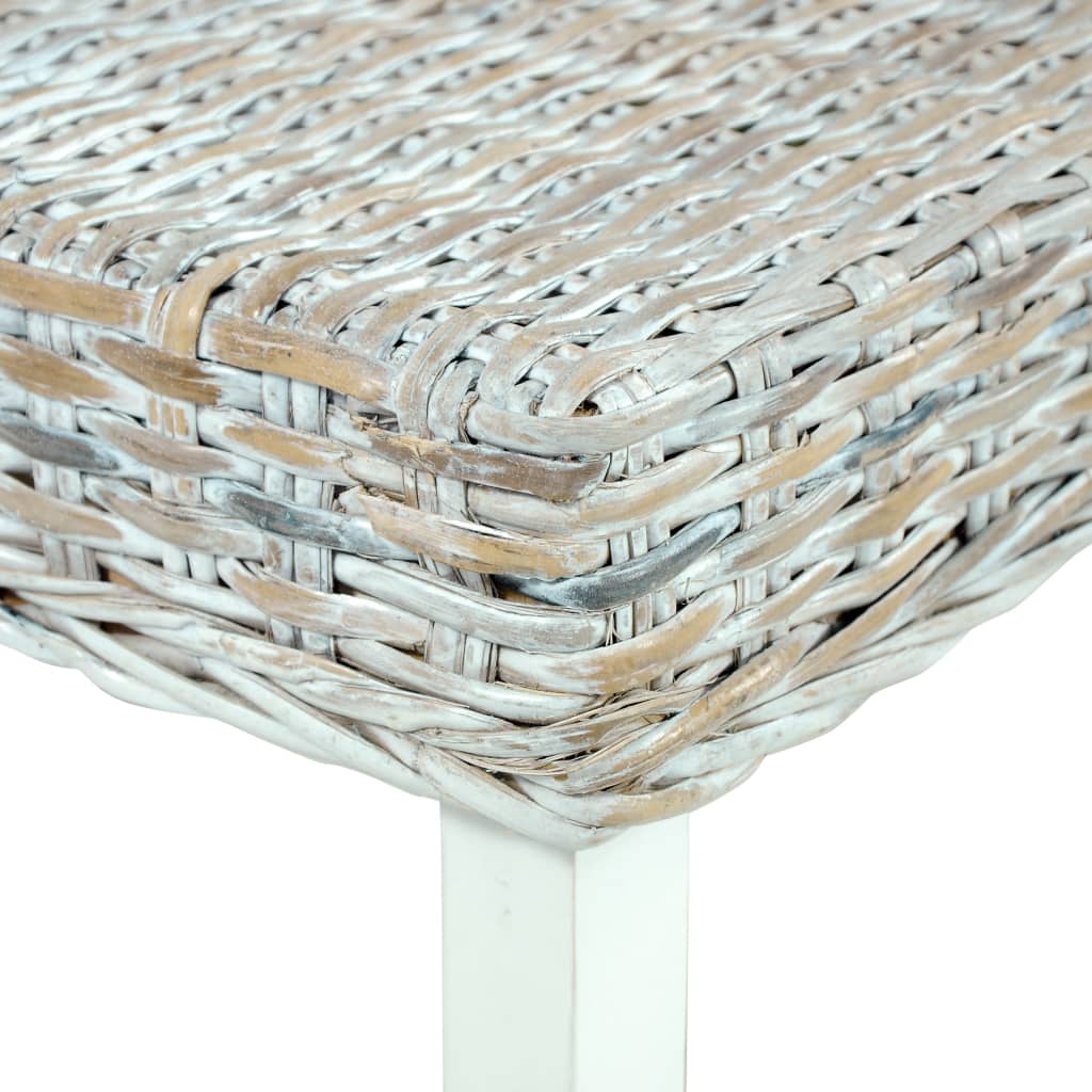 Panca 110 cm Bianca in Rattan Naturale Kubu e Massello di Mogano