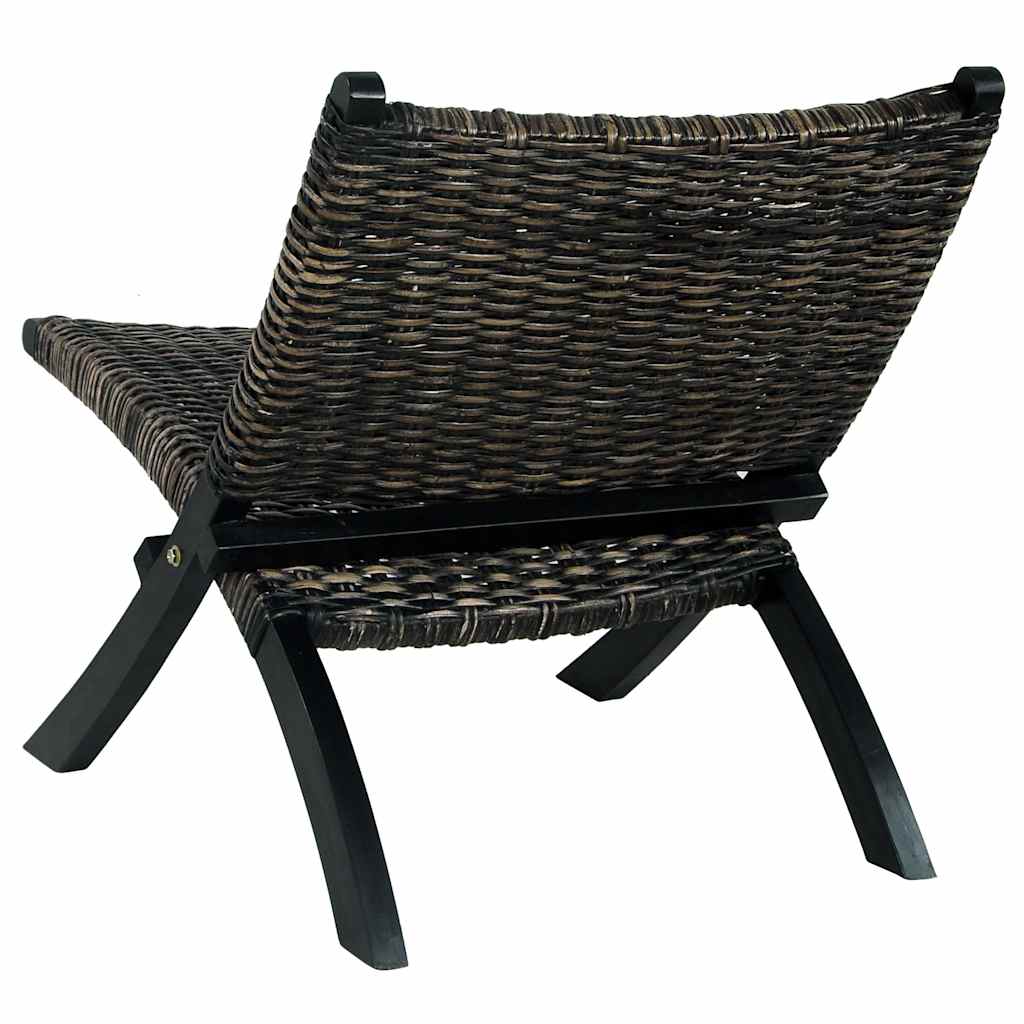 Sedia Relax Nera in Rattan Kubu Naturale e Mogano Massello