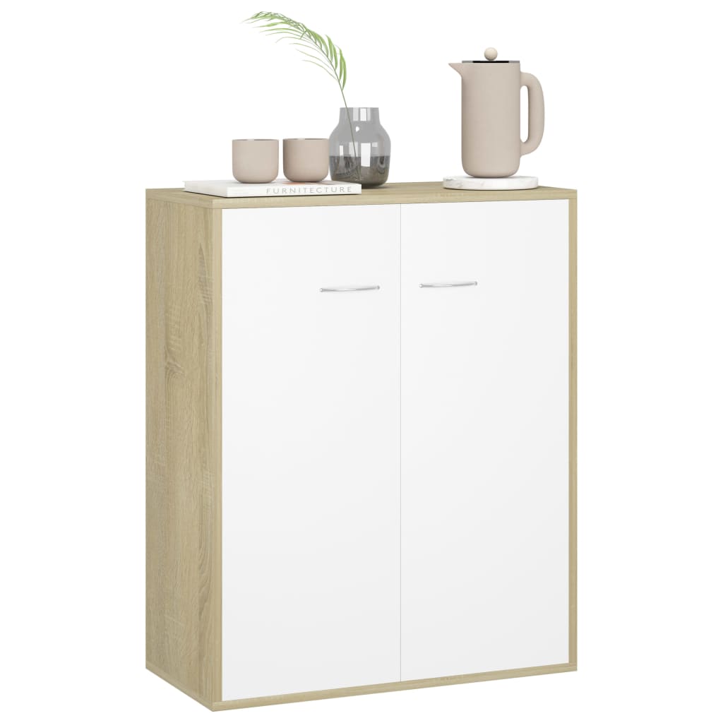 Credenza Bianco e Rovere Sonoma 60x30x75cm in Legno Multistrato