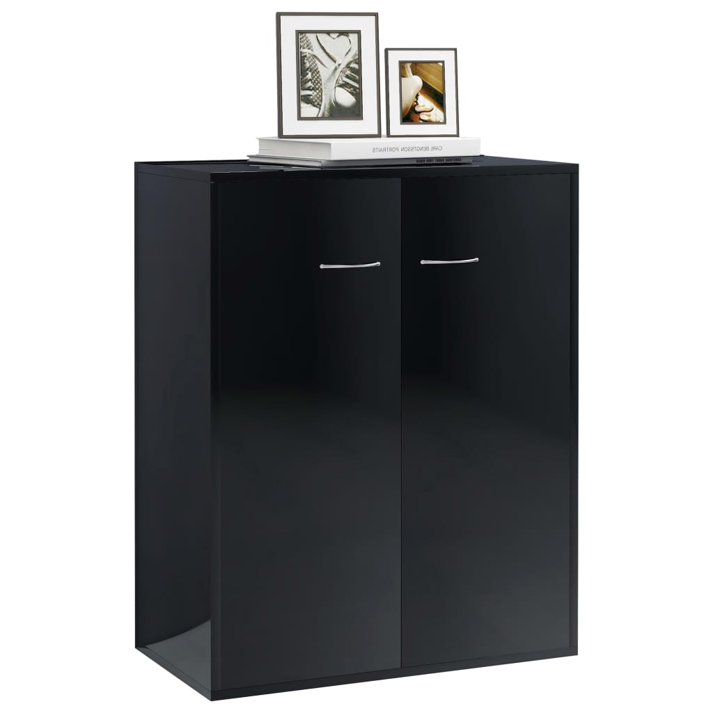Credenza Nero Lucido 60x30x75 cm in Legno Multistrato