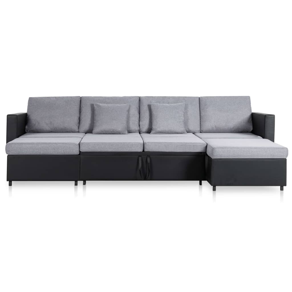 Divano Letto a 4 Posti in Similpelle Nero