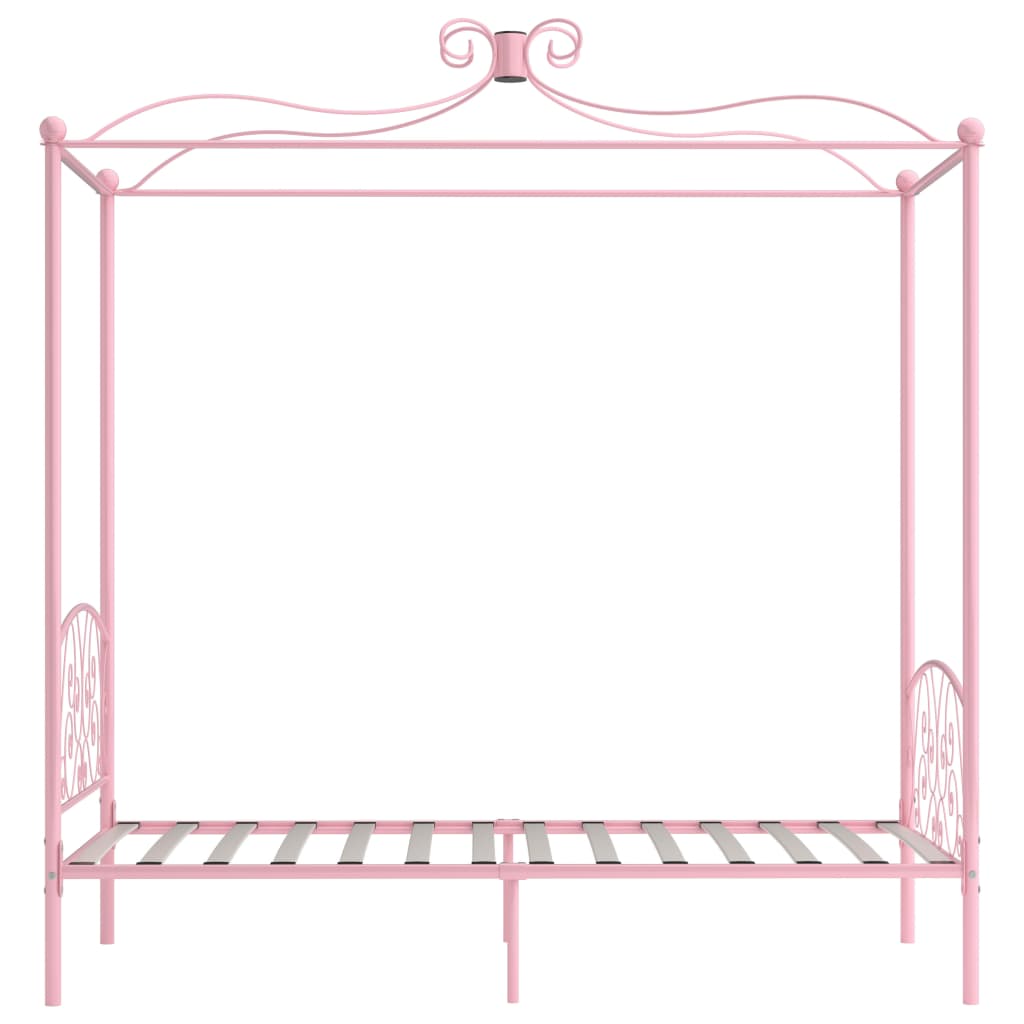 Letto a Baldacchino Rosa in Metallo 90x200 cm