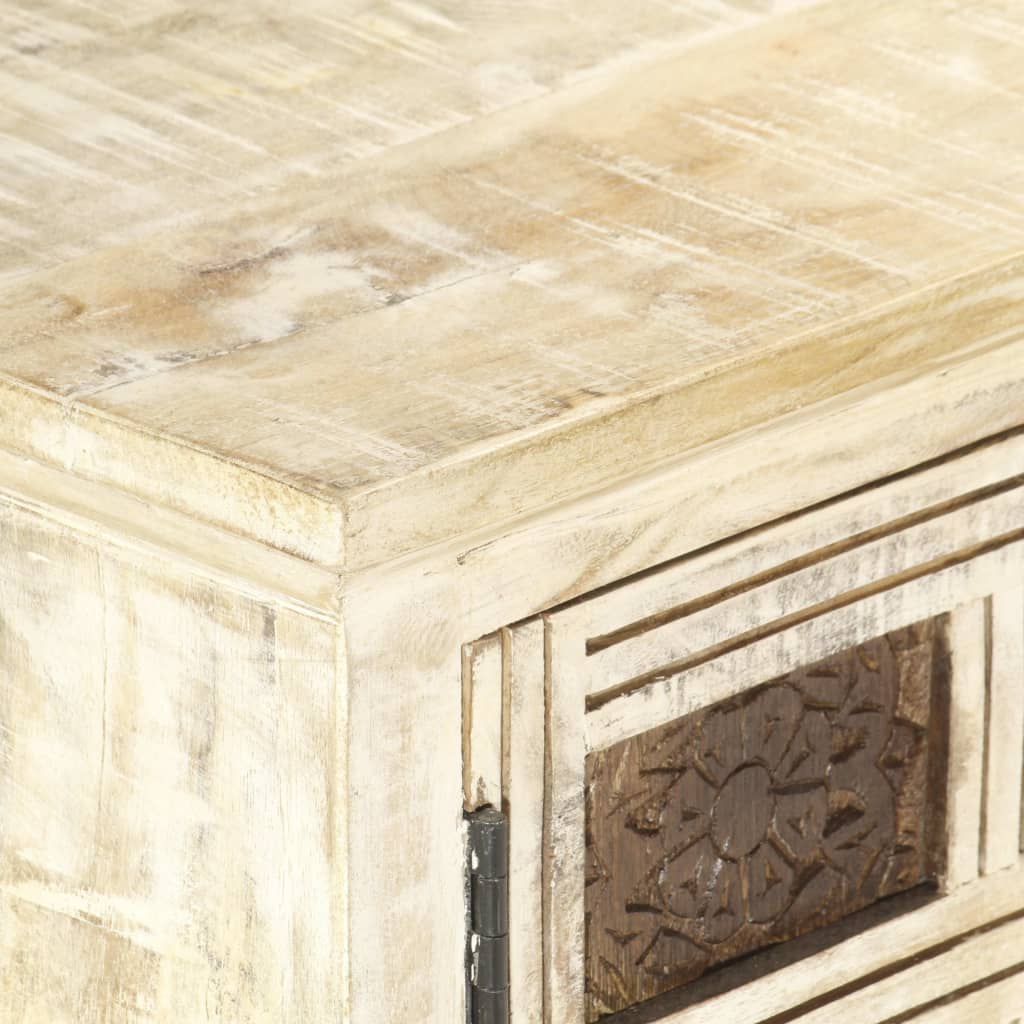 Mobile Porta TV Bianco 130x30x36 cm in Legno Massello di Mango