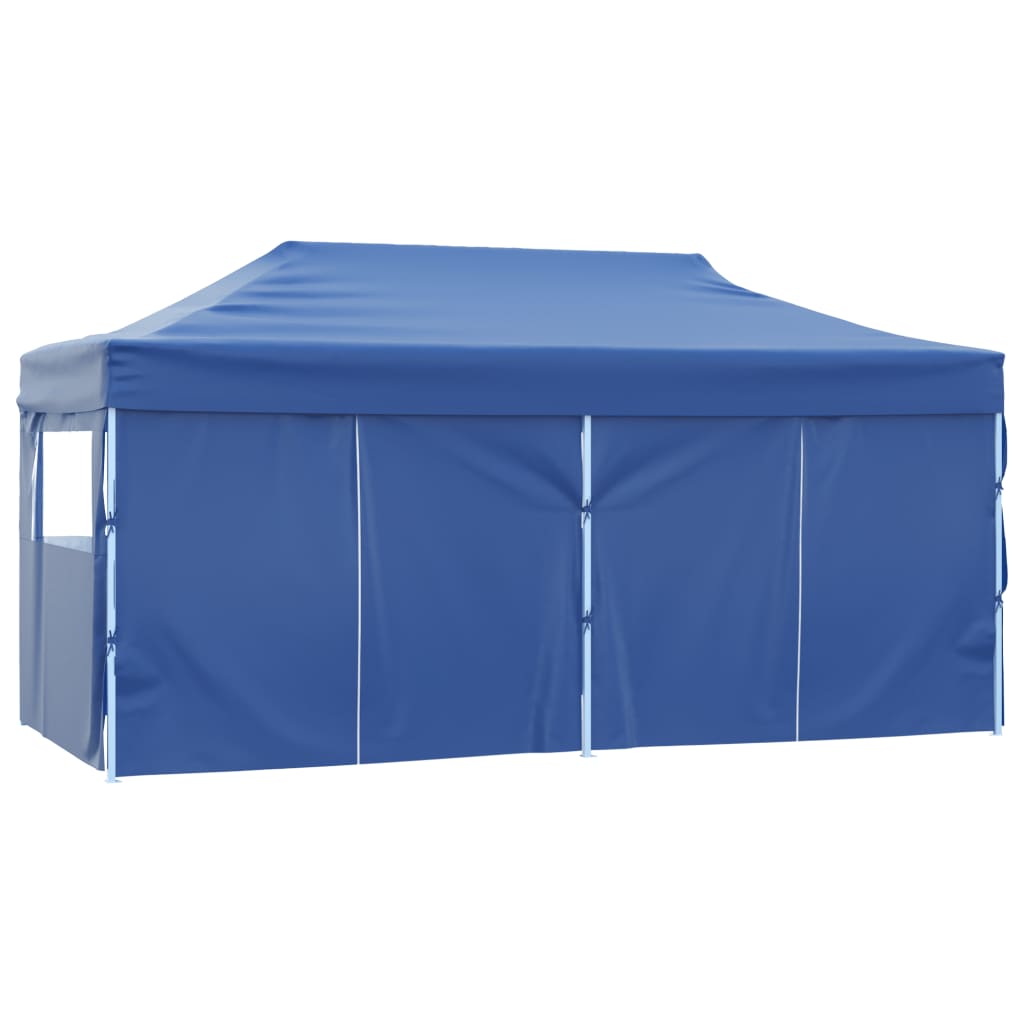 Gazebo Pieghevole con 4 Pareti 3x6m Acciaio Blu