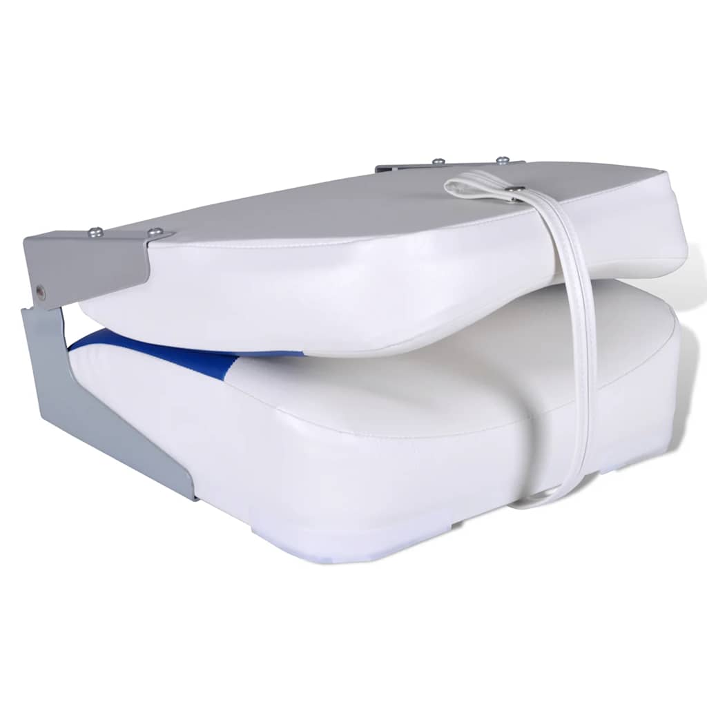 Sedili per Barca 2 pz Pieghevoli Cuscino Blu-Bianco 41x36x48 cm