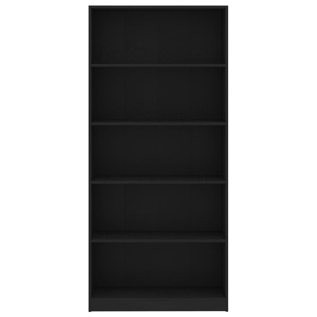 Libreria a 5 Ripiani Nera 80x24x175 cm in Legno Multistrato