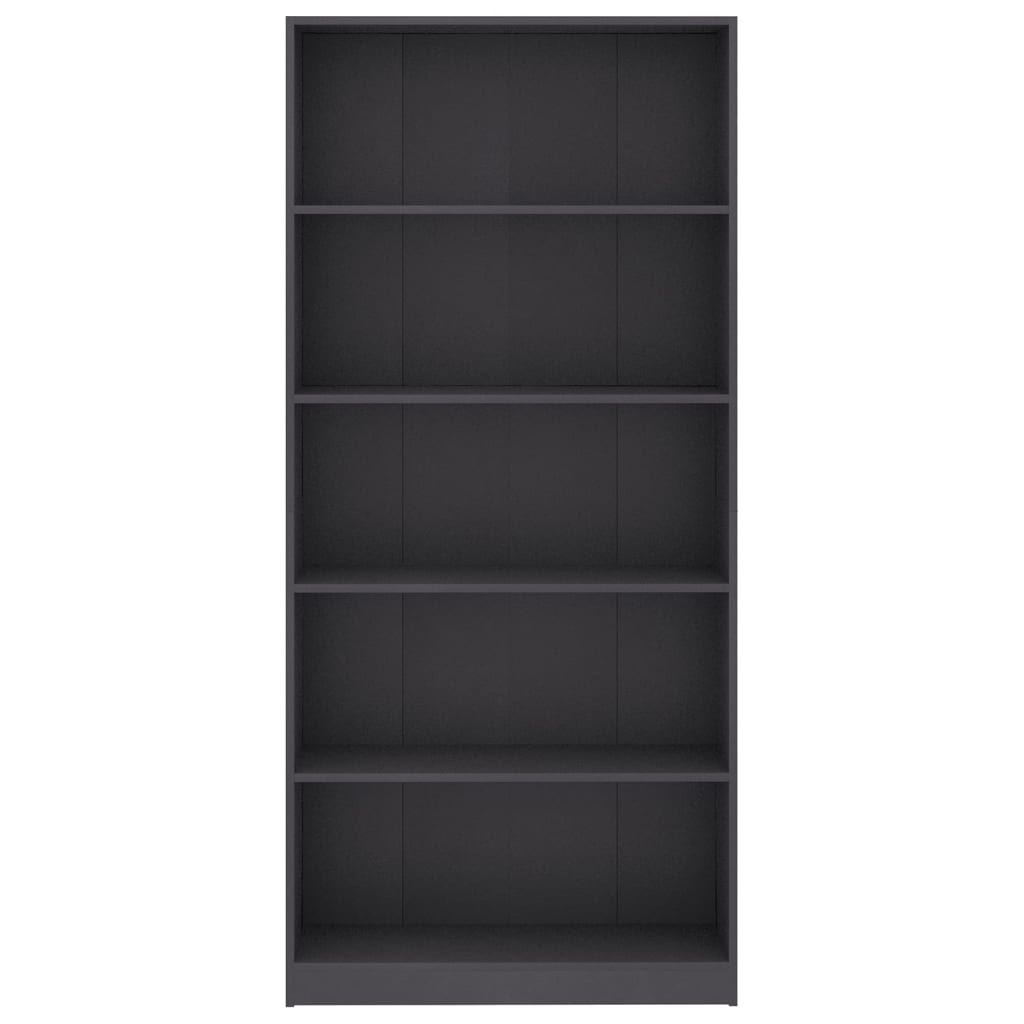 Libreria a 5 Ripiani Grigia 80x24x175 cm in Legno Multistrato