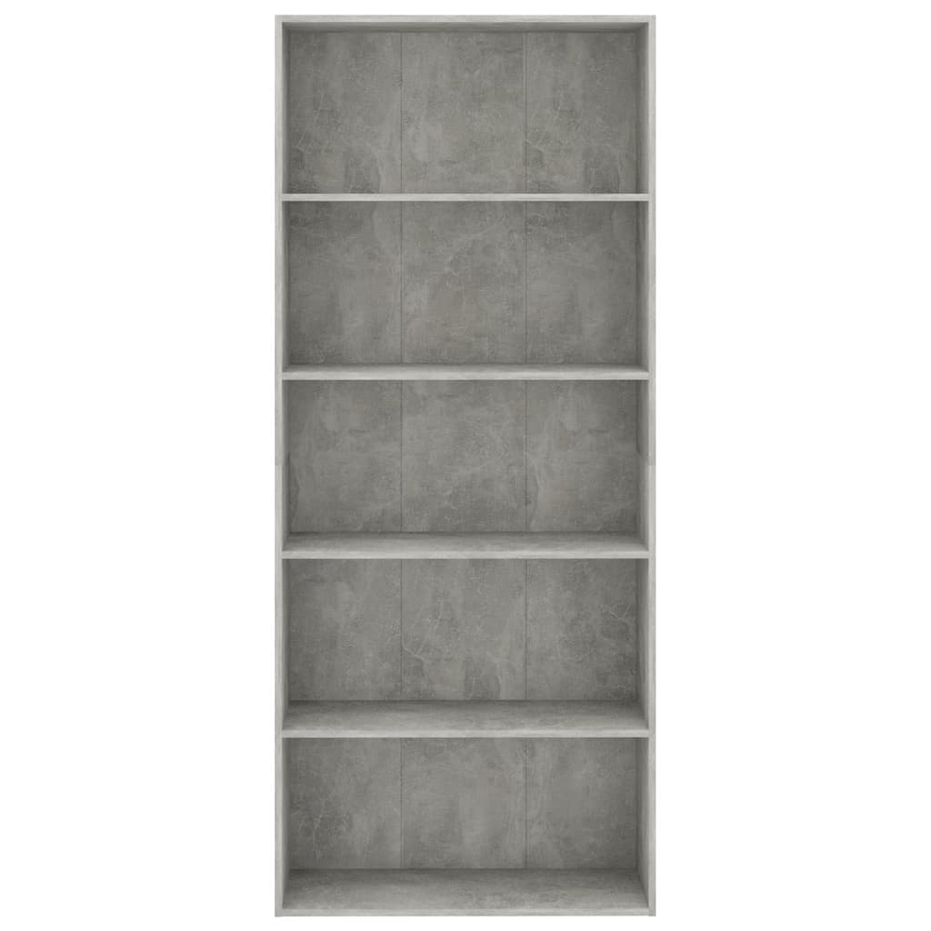 Libreria 5 Ripiani Grigio Cemento 80x30x189cm Legno Multistrato