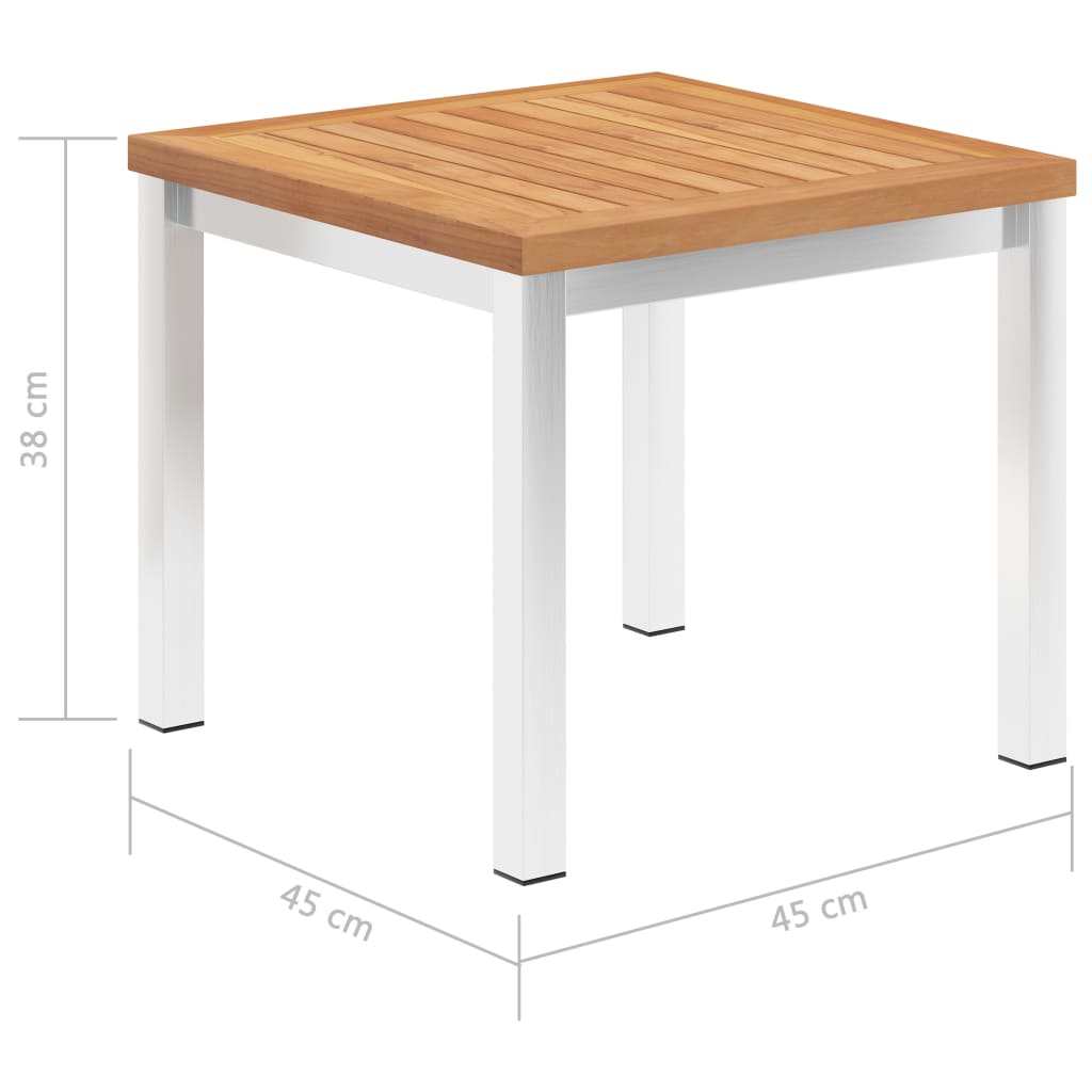 Tavolino da Giardino 45x45x38cm in Legno di Teak e Acciaio Inox
