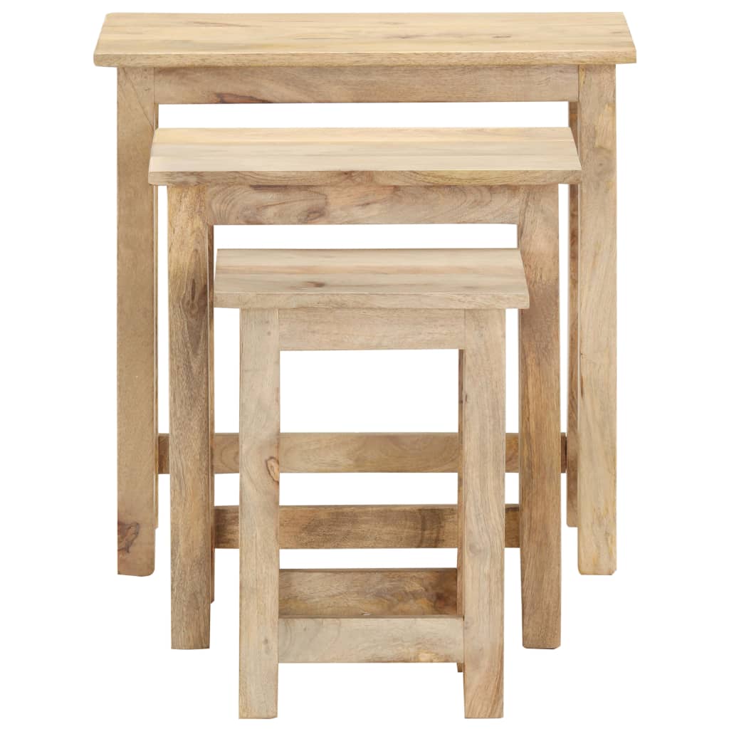 Tavolini Impilabili 3 pz in Legno Massello di Mango