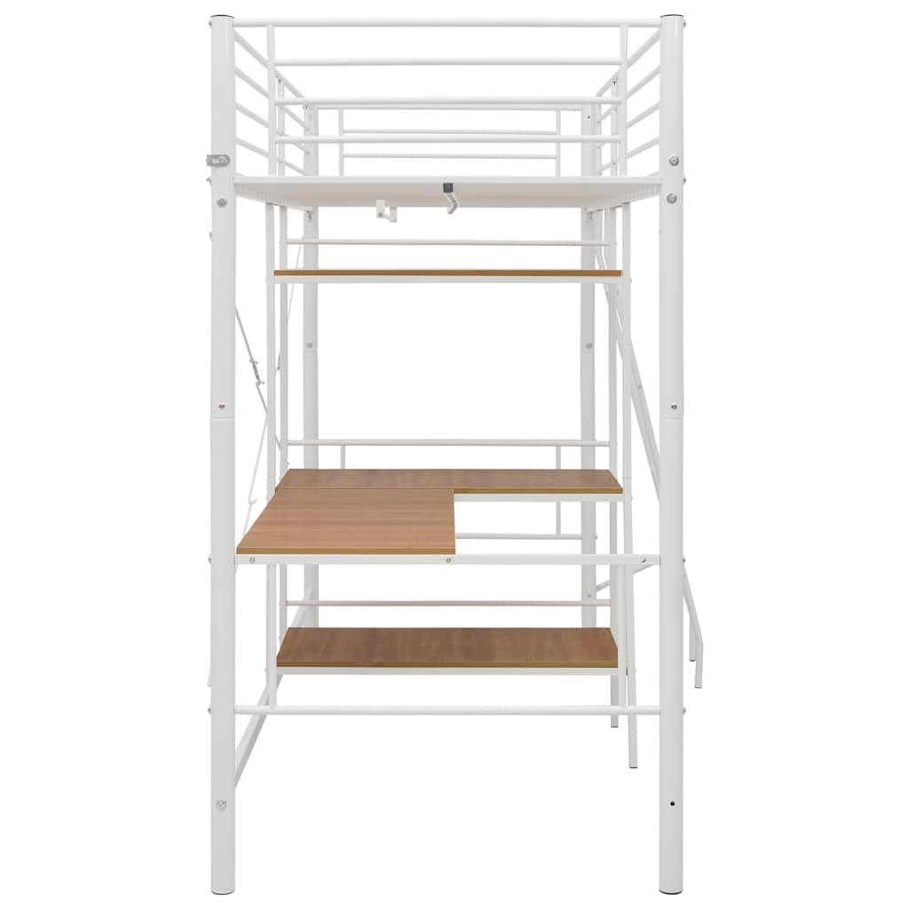 Letto a Castello con Tavolino Bianco in Metallo 90x200 cm
