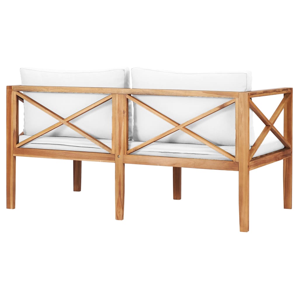 Panca da Giardino con Cuscini Crema in Legno Massello di Teak