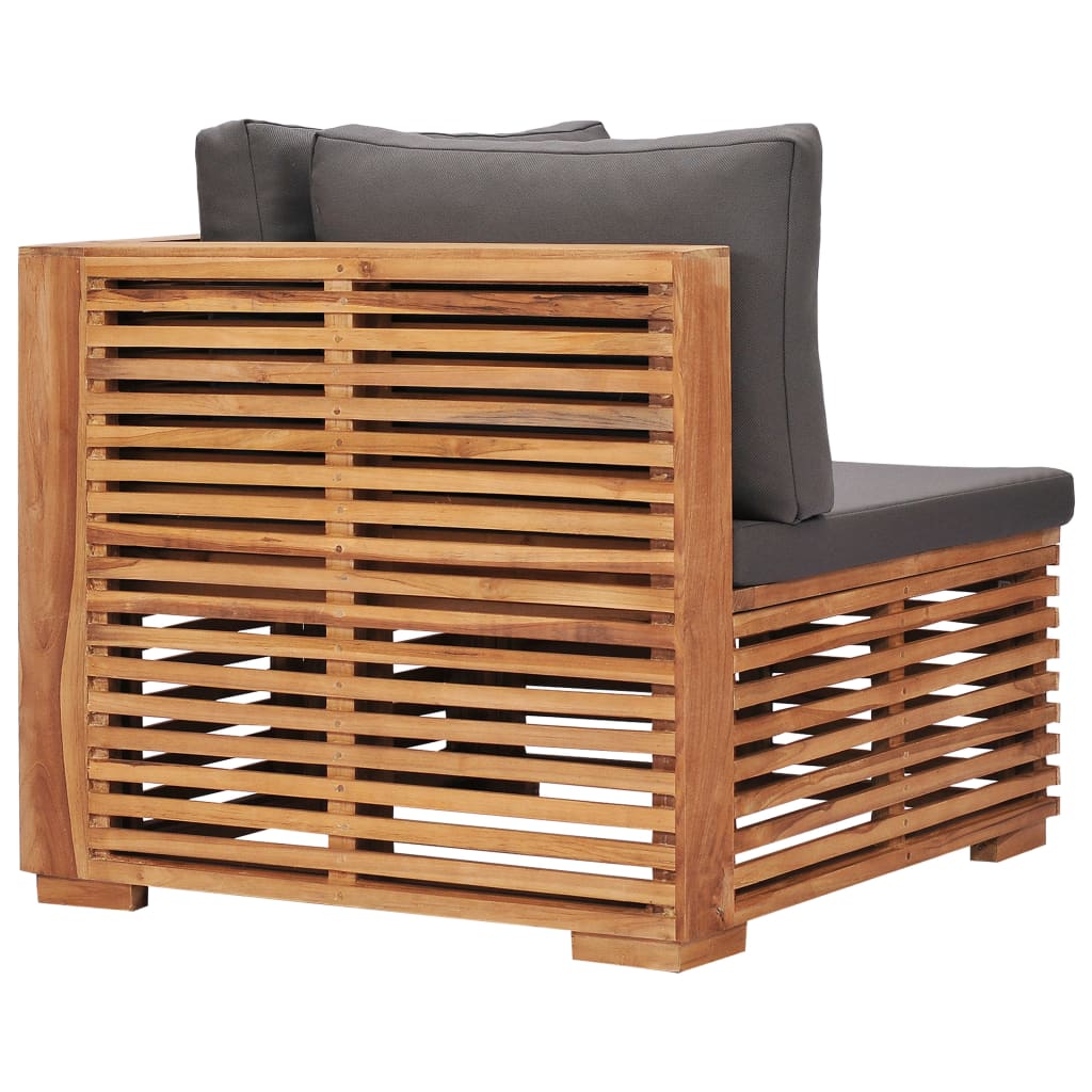 Divano Angolare da Giardino con Cuscino Grigio Massello di Teak