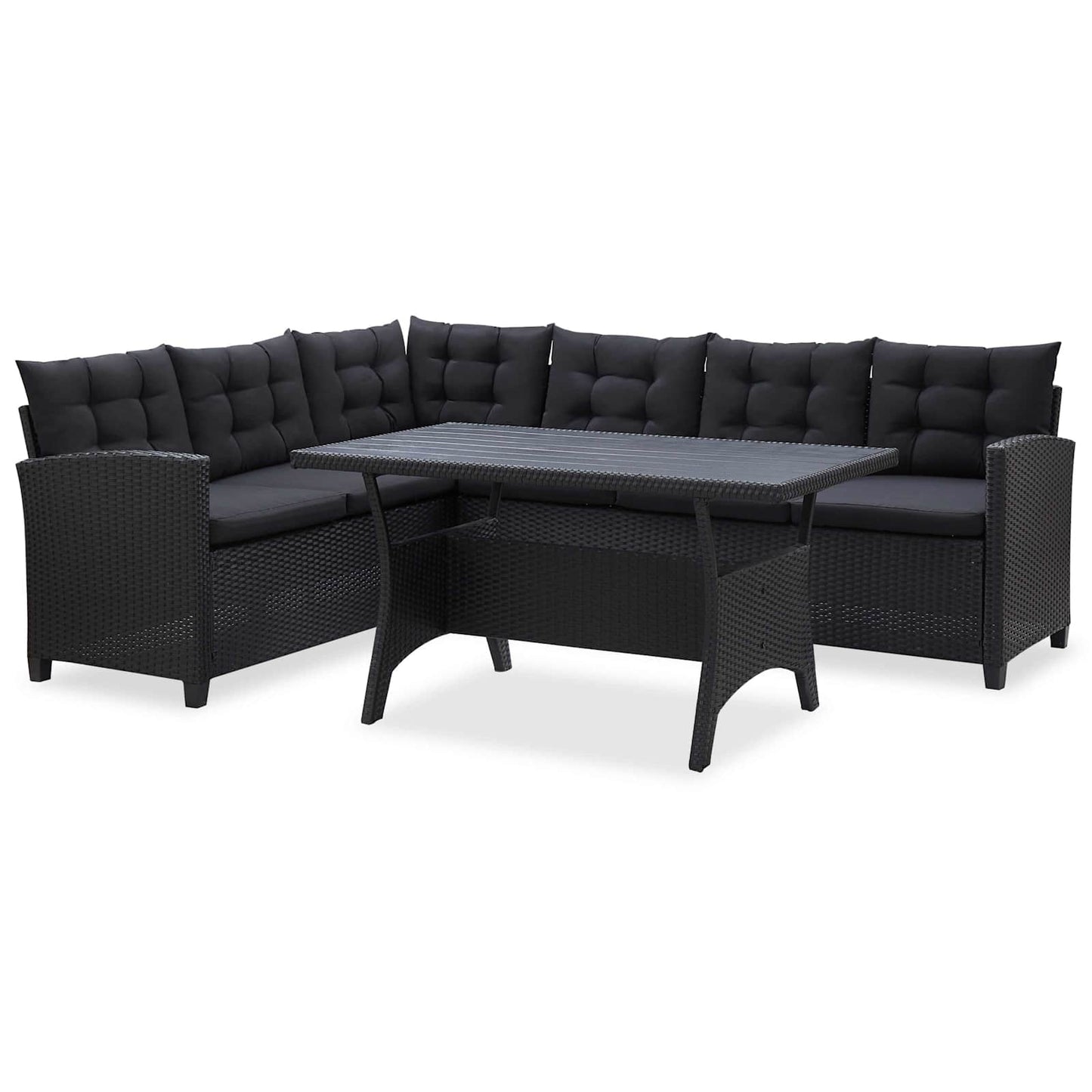 Set di mobili da esterno Nero polyrattan