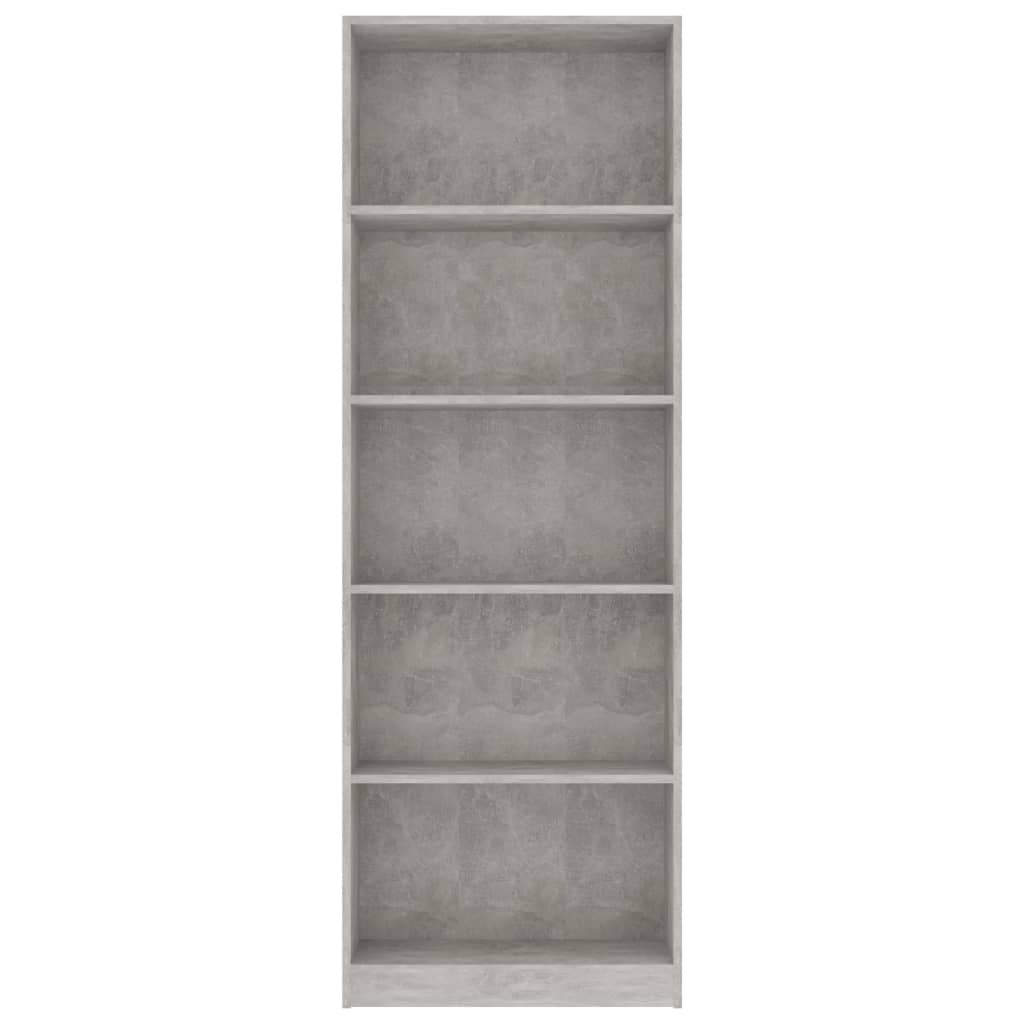 Libreria 5 Ripiani Grigio Cemento 60x24x175cm Legno Multistrato