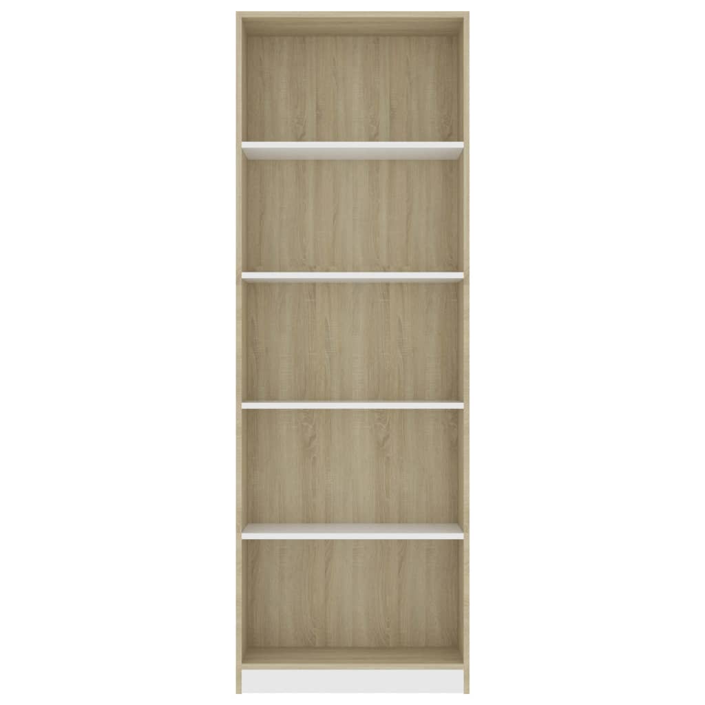Libreria 5 Ripiani Bianco Rovere Sonoma 60x24x175cm Multistrato