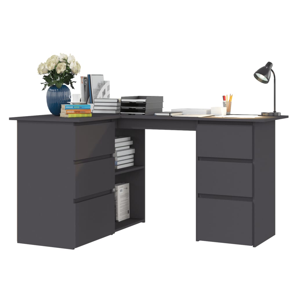 Scrivania ad Angolo Grigia 145x100x76 cm in Legno Multistrato