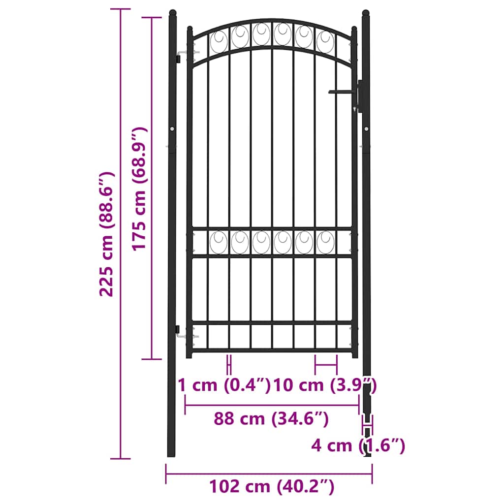 Cancello per Recinzione ad Arco in Acciaio 100x123,5 cm Nero