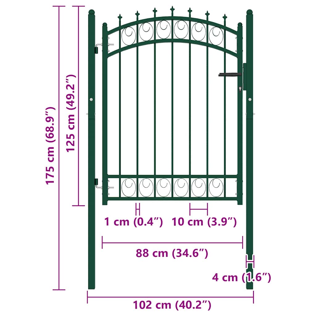 Cancello per Recinzione con Punte in Acciaio 103x109,5 cm Verde