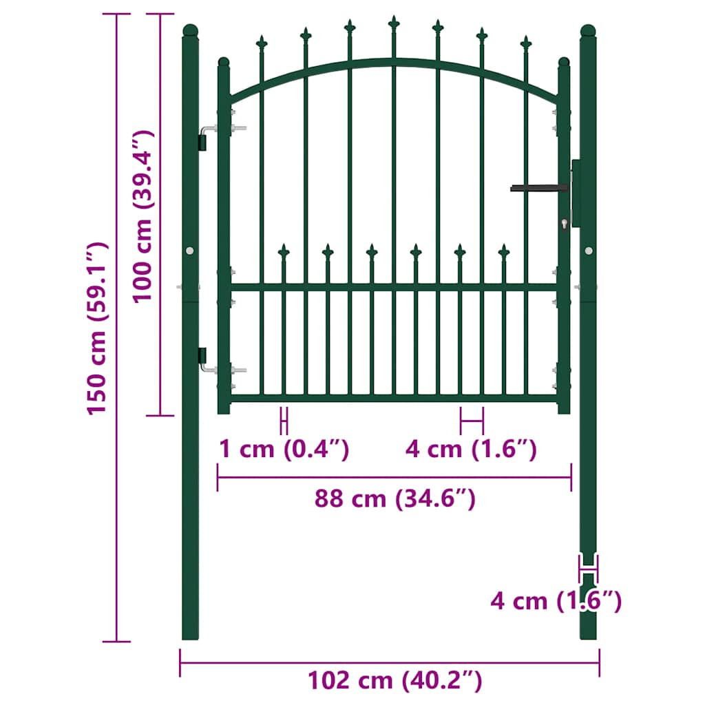 Cancello per Recinzione con Punte in Acciaio 104x97 cm Verde