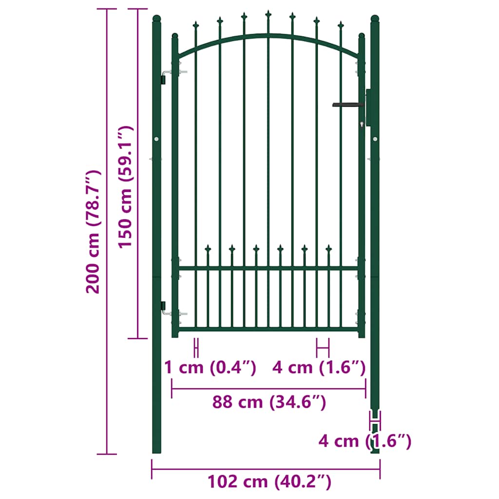 Cancello per Recinzione con Punte in Acciaio 104x117 cm Verde