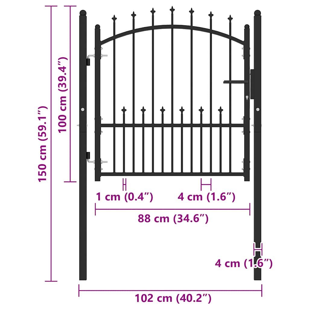 Cancello per Recinzione con Punte in Acciaio 104x97 cm Nero