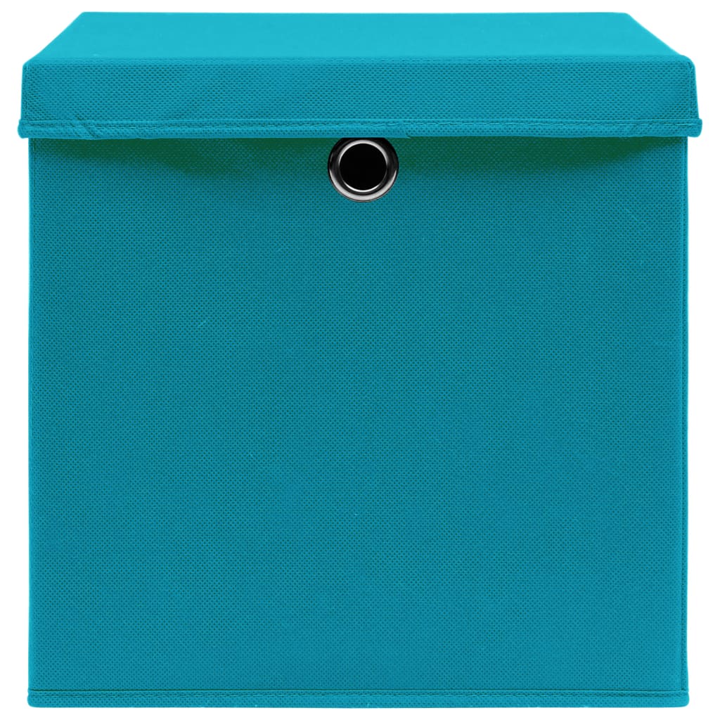 Scatole con Coperchi 4pz Azzurre 32x32x32 cm Tessuto