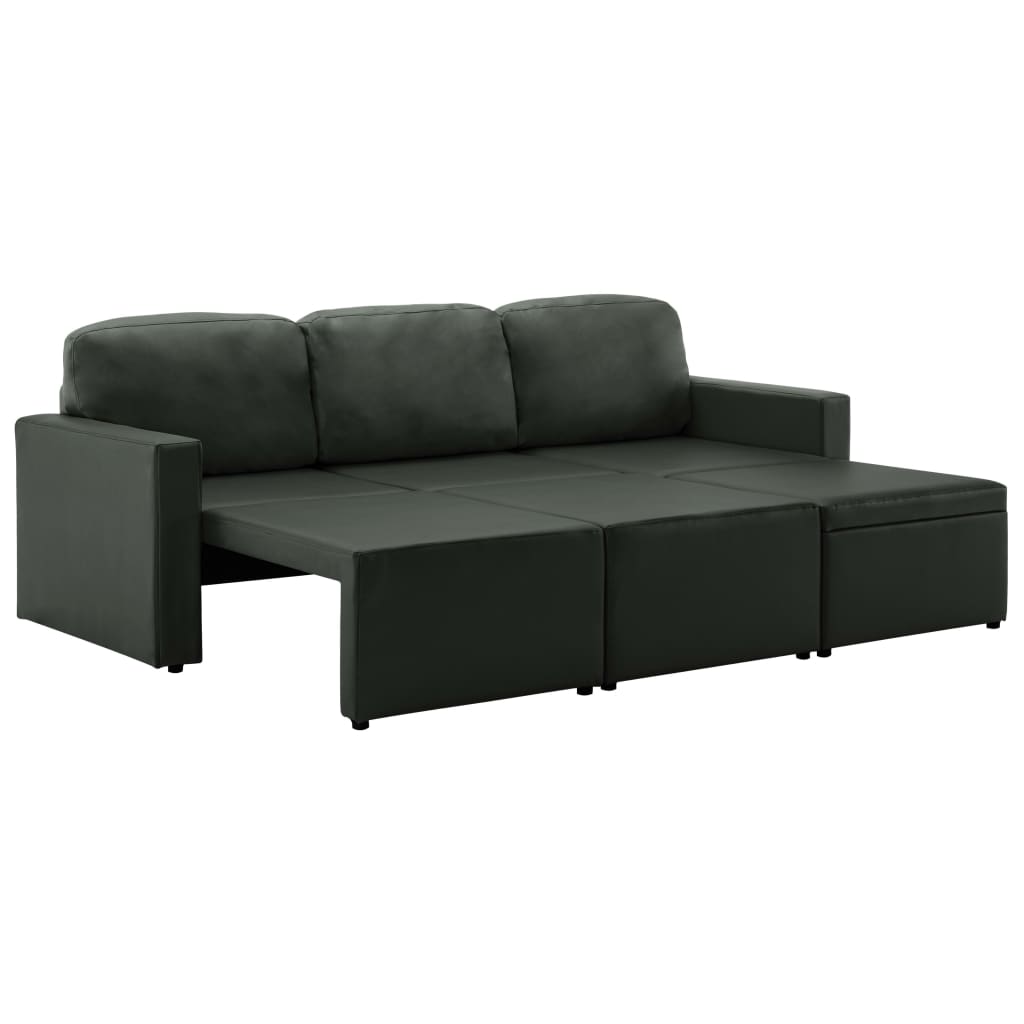 Divano Letto Modulare a 3 Posti Grigio in Similpelle