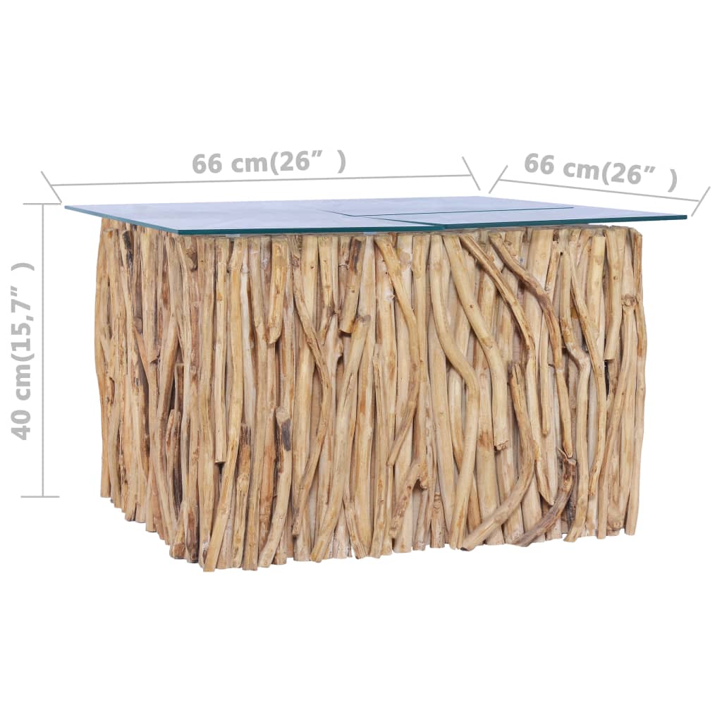 Tavolino da Salotto Ripiano in Vetro 66x66x40 cm Legno di Teak