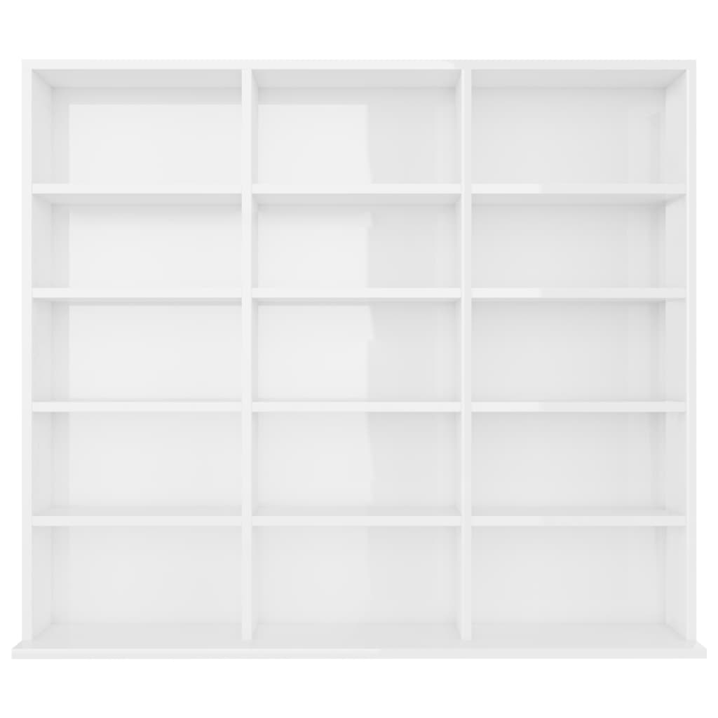 Mobile Porta CD Bianco Lucido 102x23x89,5 cm Legno Multistrato