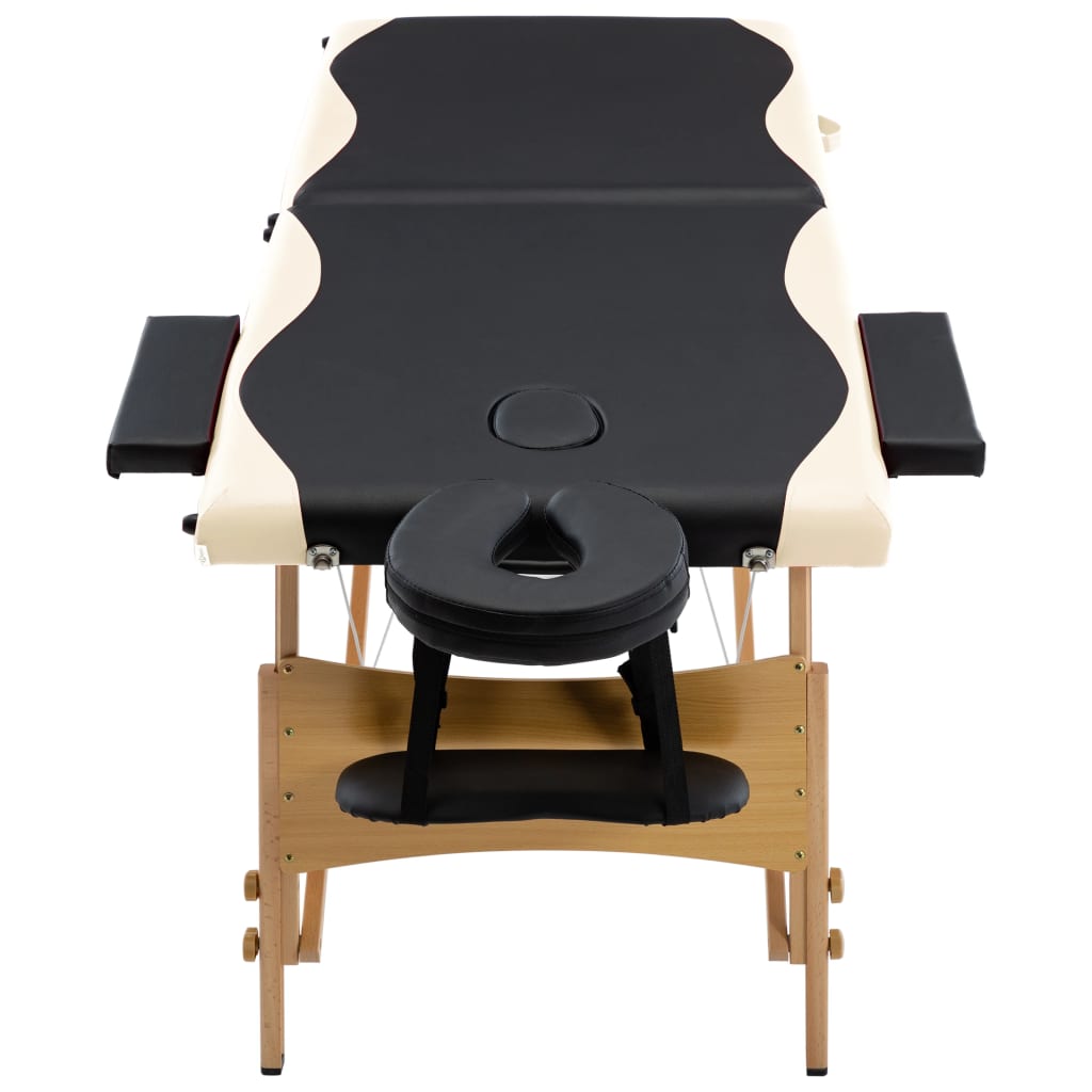 Lettino Massaggio Pieghevole a 2 Sezioni Legno Nero e Beige