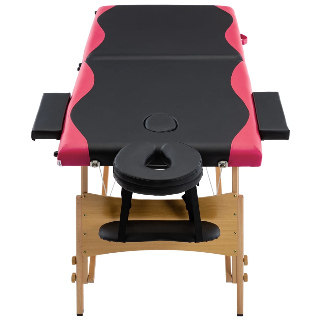 Lettino Massaggio Pieghevole a 2 Sezioni Legno Nero e Rosa