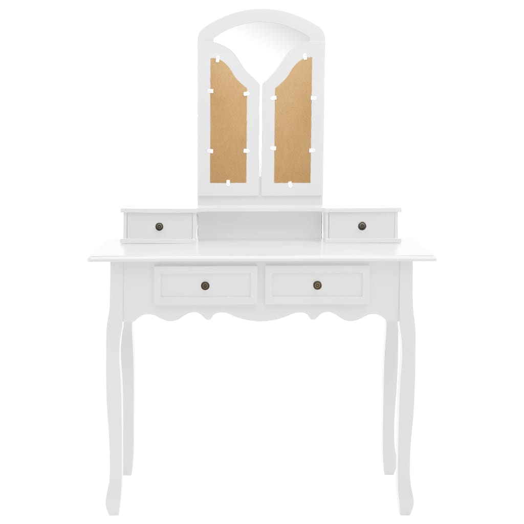 Tavolo da Trucco e Sgabello Bianco 100x40x146cm Legno Paulownia