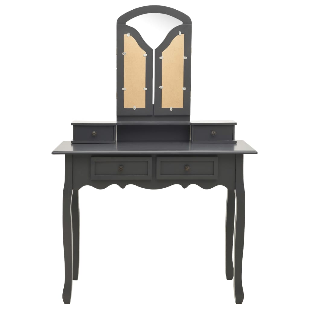Tavolo da Trucco e Sgabello Grigio 100x40x146cm Legno Paulownia