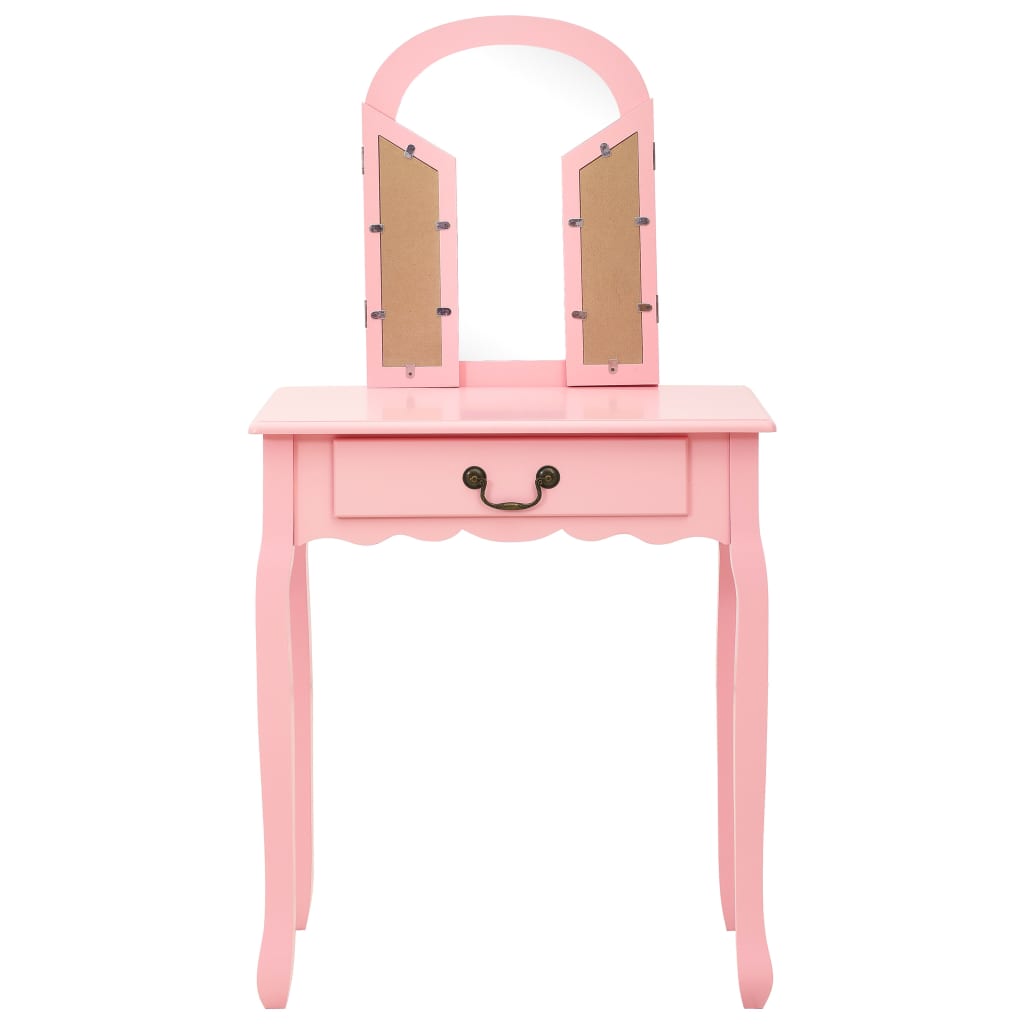 Tavolo da Trucco con Sgabello Rosa 65x36x128 cm Paulownia e MDF