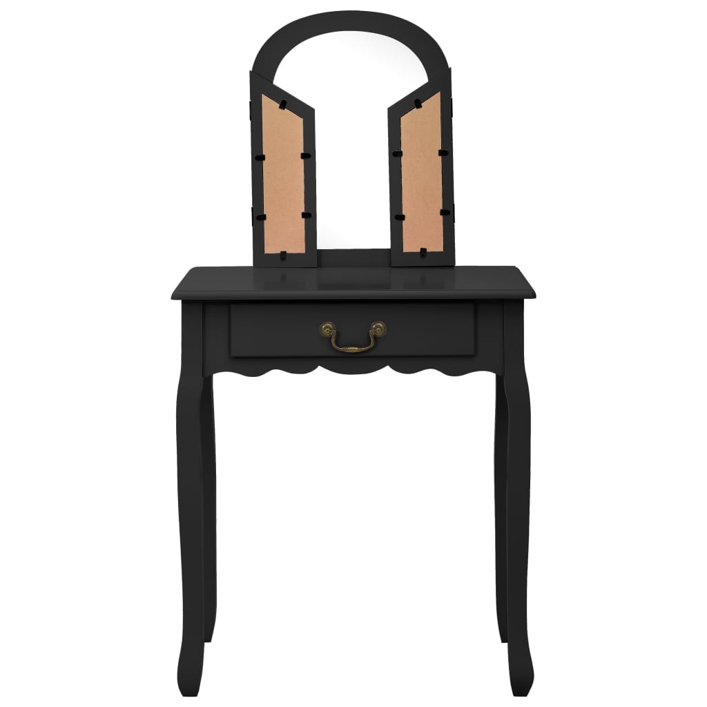 Tavolo da Trucco con Sgabello Nero 65x36x128 cm Paulownia e MDF