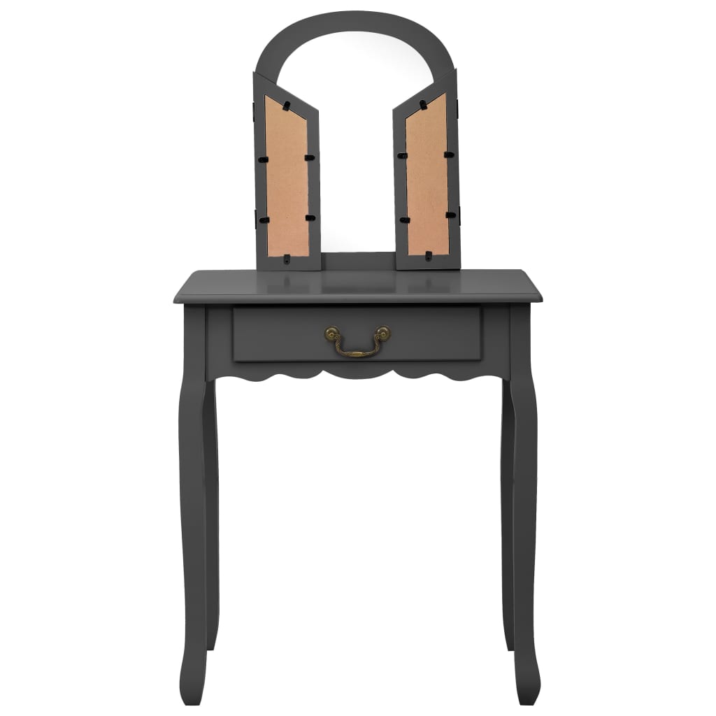 Tavolo da Trucco e Sgabello Grigio 65x36x128 cm Paulownia e MDF
