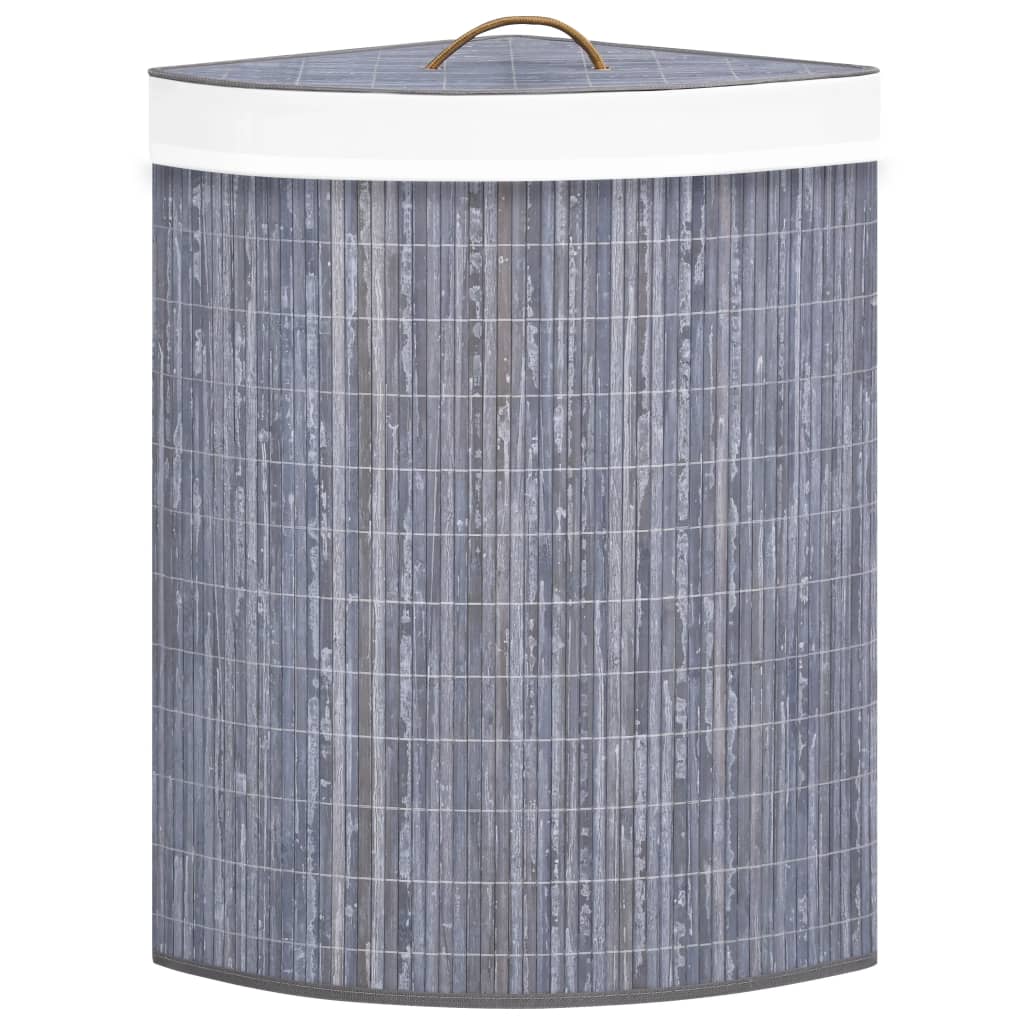 Cesto Portabiancheria Angolare in Bambù Grigio 60 L
