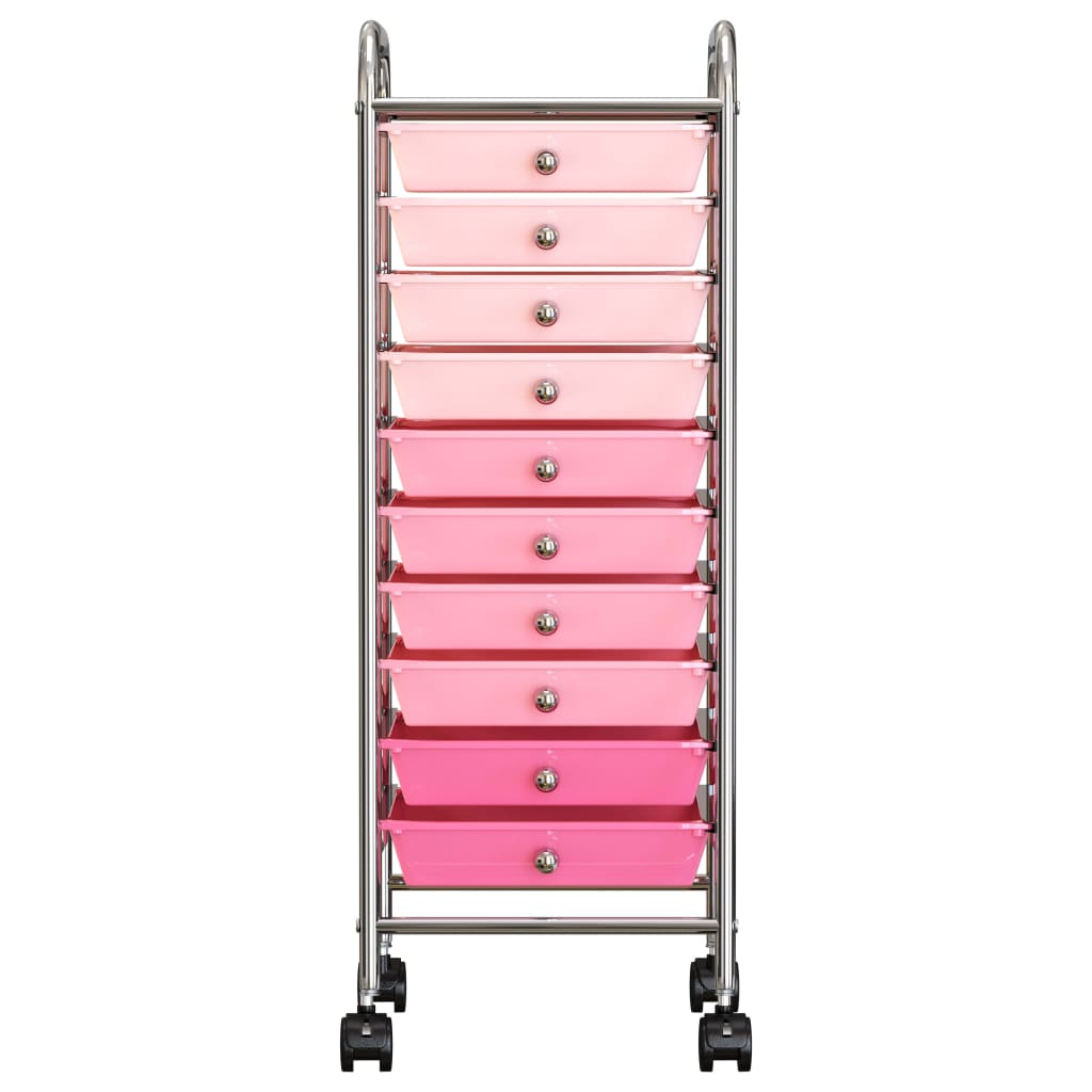 Carrello Portaoggetti con 10 Cassetti Rosa Sfumato in Plastica