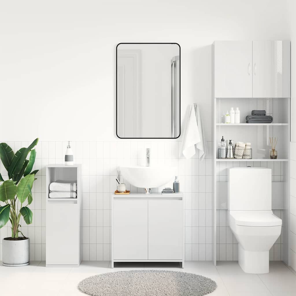 Mobile da Bagno Bianco Lucido 60x33x61 cm in Legno Multistrato